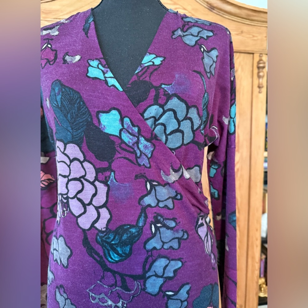 Etro Purple Floral Wool Jersey Faux Wrap Dress IT42